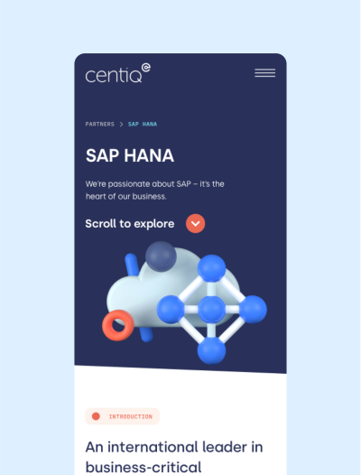 Centiq site showing SAP HANA page