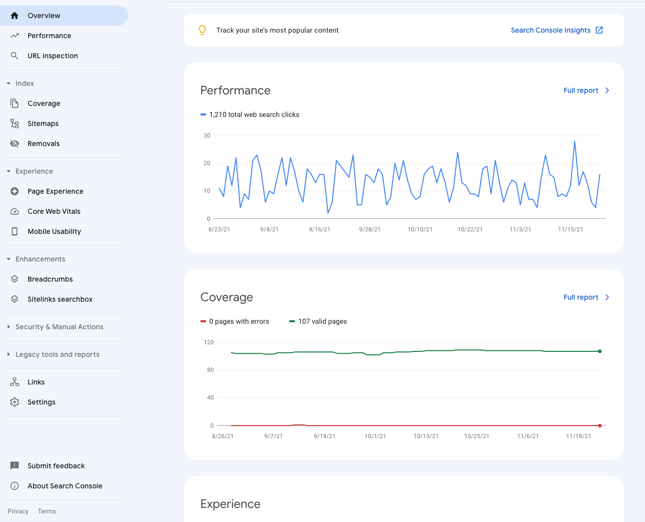 Google search console interface